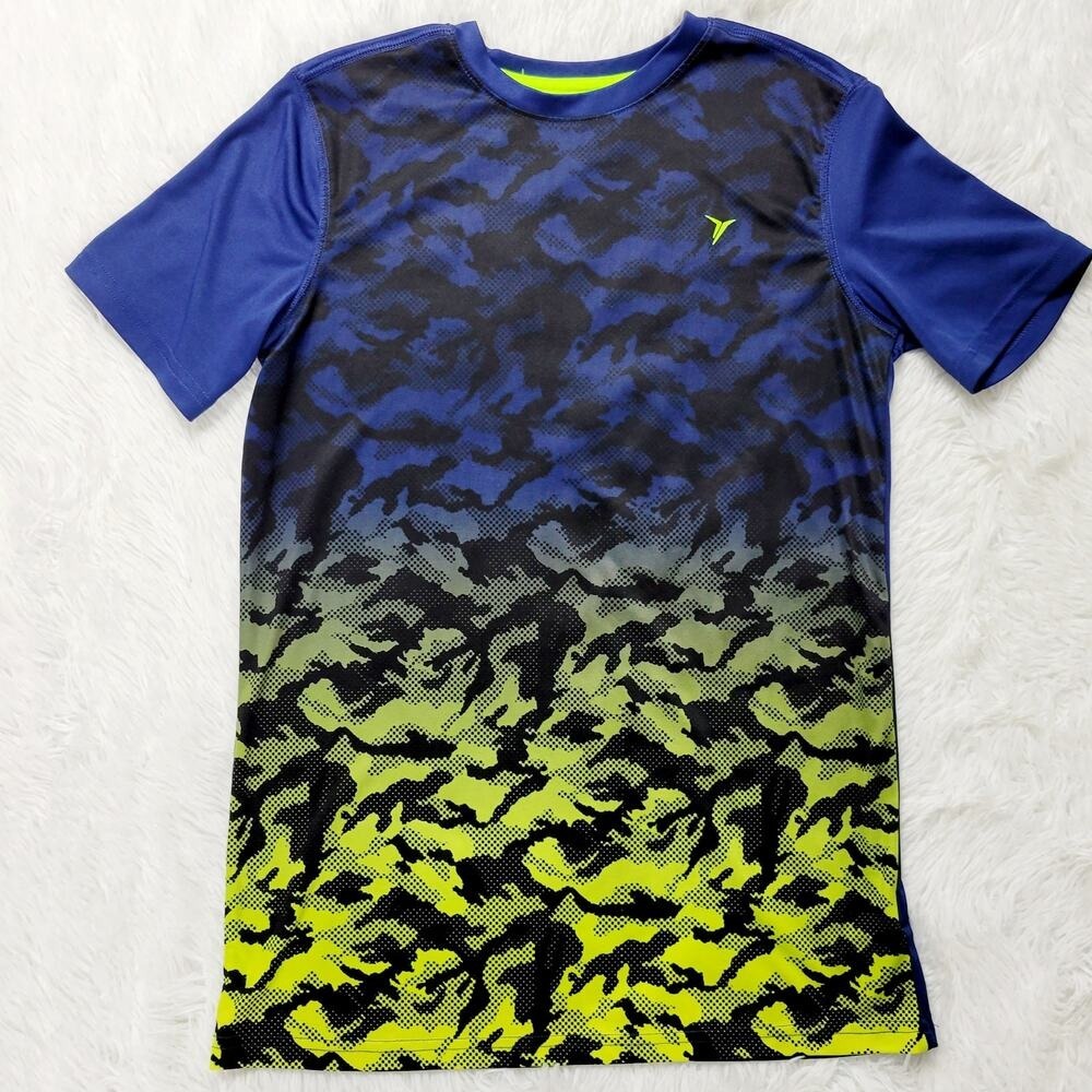 Old Navy Active Kids Boys XL TG 14 16 Go Dry Camo Athletic T Shirt Blue Green